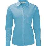 935F Russell Women’s LSL Easy Care Poplin Shirt Turquoise FRONT